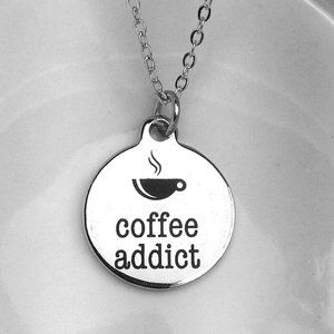 Stainless Steel Coffee Addict Charm Necklace